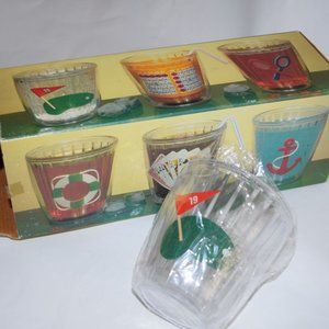 NEW RETRO Boscov's Acrylic Tumblers Glasses MCM 19th Hole Set Golf Club Flag NOS